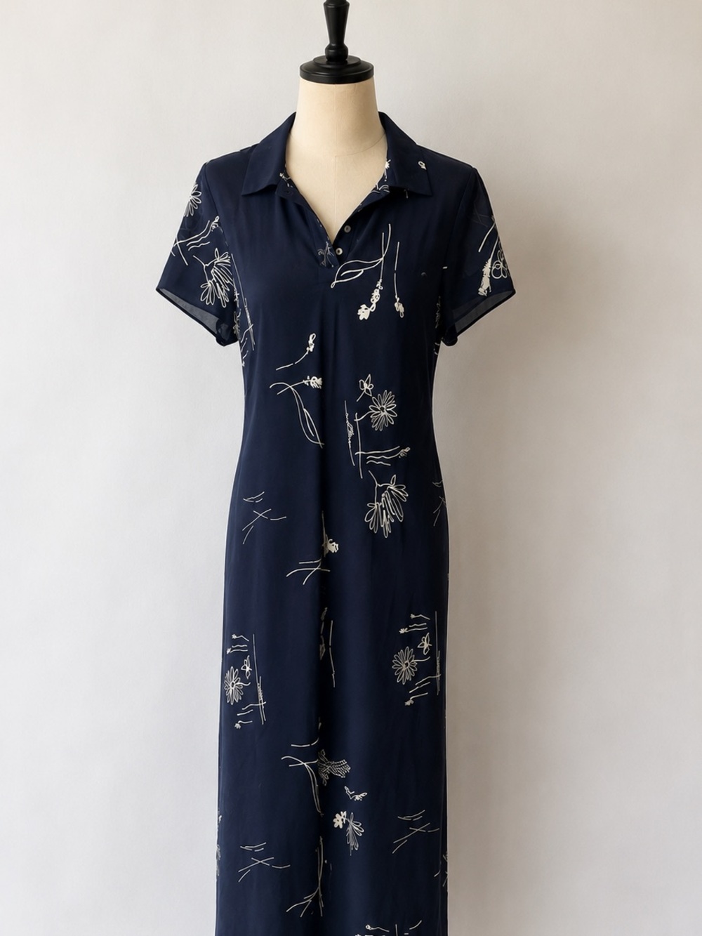 Vintage Ronni Nicole 90s Short Sleeve Floral Collared Maxi Shirt Dress Y2K Sz 10